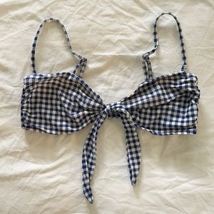 Blue & White Plaid Bandeau Bikini Top